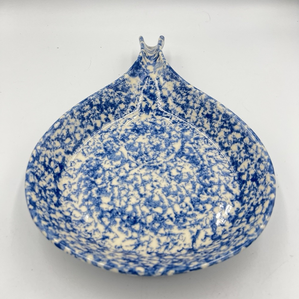 Roseville Spongeware Pottery Serving Platter‎ Appetizer Tray | Blue & White